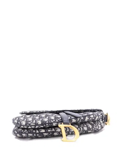 Pre-owned Dior Saddle Handbag With Strap Oblique Canvas Medium Shoulder Bag In Neutral