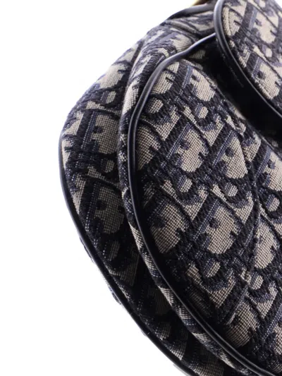 Pre-owned Dior Saddle Handbag With Strap Oblique Canvas Medium Shoulder Bag In Neutral