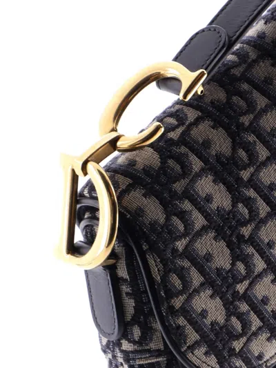 Pre-owned Dior Saddle Handbag With Strap Oblique Canvas Medium Shoulder Bag In Neutral