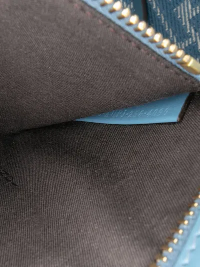 Pre-owned Fendi 2010-2025 Large Ff Pequin Ff Jacquard Reversible Roll Tote Bag In Blue