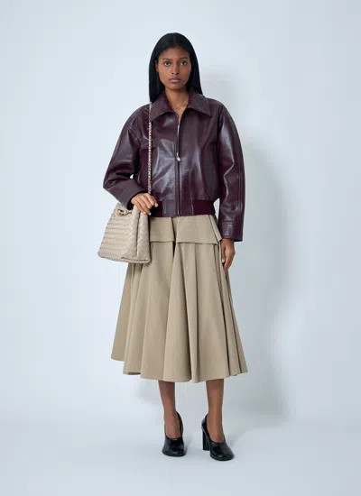 Bottega Veneta Women Bordeaux Crop Jacket With Intreccio Motif Collar And Dropped Shoulders In Leath In Multi