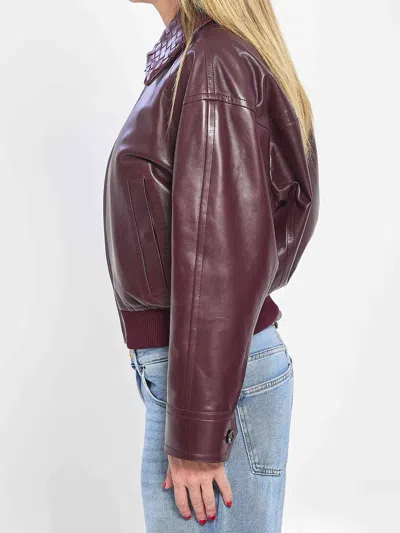 Bottega Veneta Intrecciato Collar Leather Bomber Jacket In Red