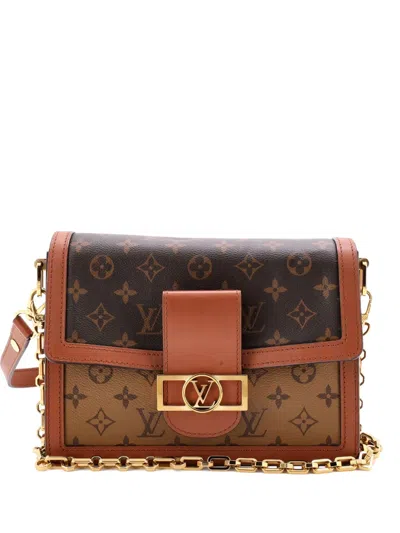 Pre-owned Louis Vuitton Dauphine Reverse Monogram Canvas Mm Shoulder Bag In Brown