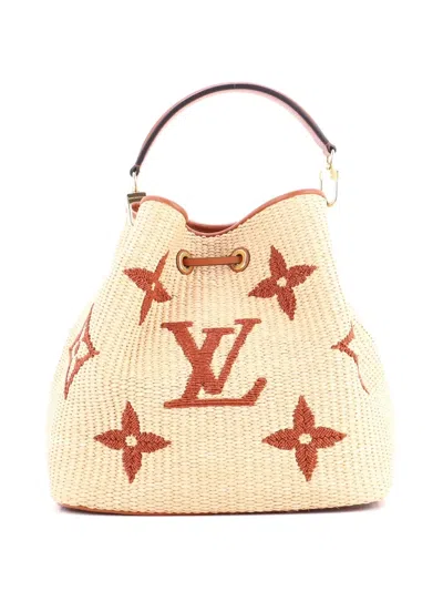 Pre-owned Louis Vuitton Neonoe Handbag Monogram Giant Raffia Mm Bucket Bag In Neutral