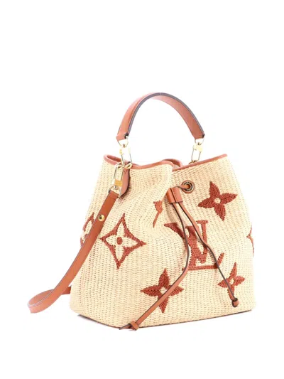 Pre-owned Louis Vuitton Neonoe Handbag Monogram Giant Raffia Mm Bucket Bag In Neutral