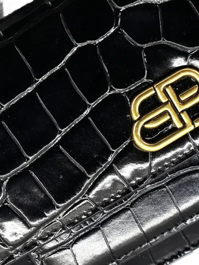 Pre-owned Balenciaga Sharp Top Handle Bag Crocodile Embossed Leather Xs Satchel In Black