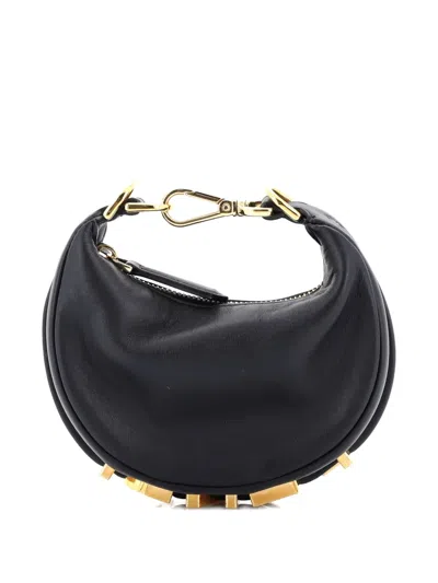 Pre-owned Fendi Graphy Bag Leather Nano Hobo Bag In Black