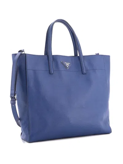Pre-owned Prada Soft Triple Pocket Convertible Saffiano Leather Tote Bag In Blue