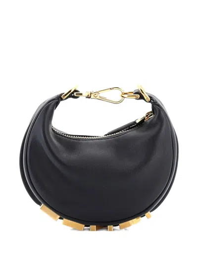 Pre-owned Fendi Graphy Bag Leather Nano Hobo Bag In Black