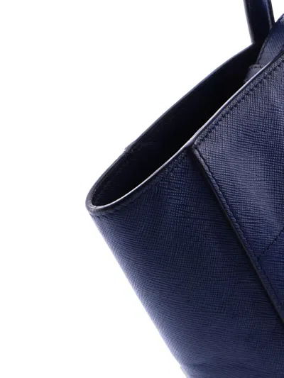 Pre-owned Prada Soft Triple Pocket Convertible Saffiano Leather Tote Bag In Blue