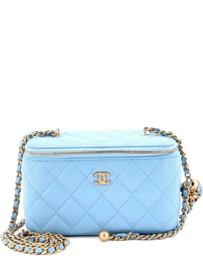 Pre-owned Chanel Pearl Crush Vanity Case With Chain Quilted Lambskin Small Clutch Bag In Blue