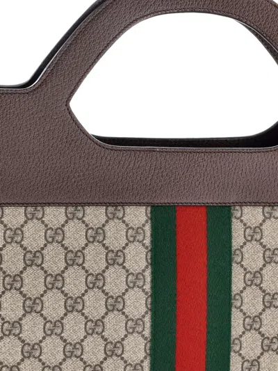 Pre-owned Gucci Ophidia Cut Out Handle Gg Coated Canvas Large Tote Bag In Neutral