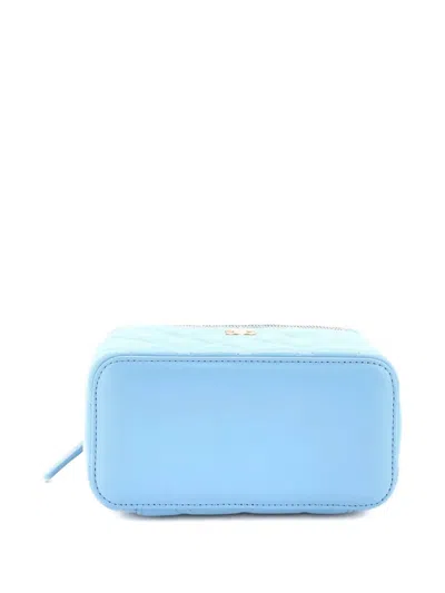 Pre-owned Chanel Pearl Crush Vanity Case With Chain Quilted Lambskin Small Clutch Bag In Blue