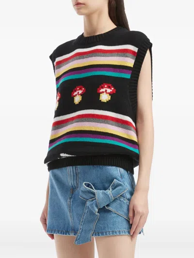 Msgm Striped Tank Top In Black