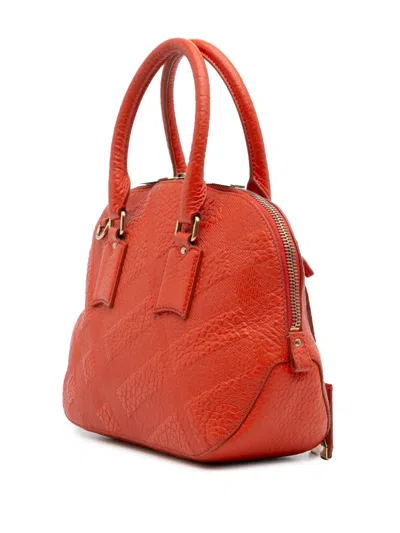 Pre-owned Burberry 2015-2025 Small Heritage Grain Check Embossed Leather Orchard Bowling Bag Satchel In Orange