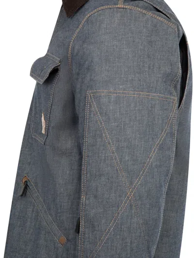 Moncler Croatan Denim Down Shirt Jacket In Gray