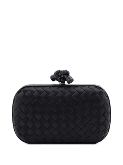 Pre-owned Bottega Veneta Box Knot Intrecciato Satin Small Clutch Bag In Black