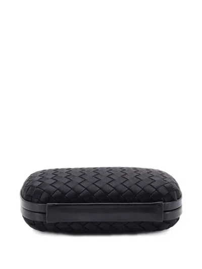 Pre-owned Bottega Veneta Box Knot Intrecciato Satin Small Clutch Bag In Black