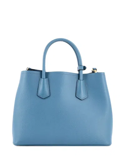 Pre-owned Prada Cuir Double Saffiano Leather Medium Tote Bag In Blue