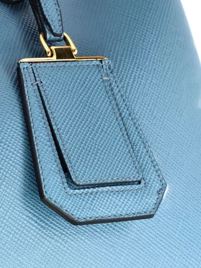 Pre-owned Prada Cuir Double Saffiano Leather Medium Tote Bag In Blue