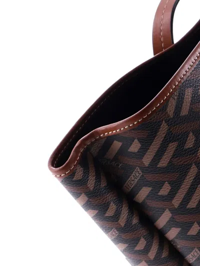 Pre-owned Versace Shopping (outlet) La Greca Signature Coated Canvas Medium Tote Bag In Brown