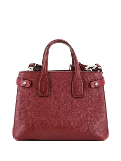 Pre-owned Burberry Banner Nm Leather With House Check Canvas Small Tote Bag In Red