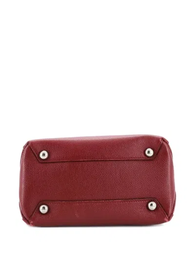 Pre-owned Burberry Banner Nm Leather With House Check Canvas Small Tote Bag In Red