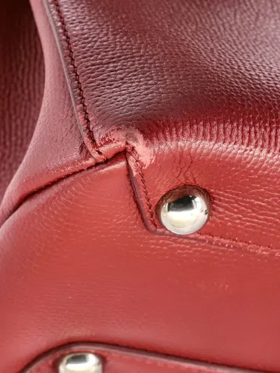 Pre-owned Burberry Banner Nm Leather With House Check Canvas Small Tote Bag In Red