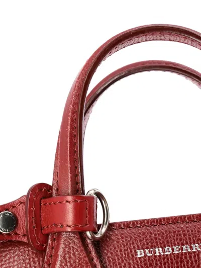 Pre-owned Burberry Banner Nm Leather With House Check Canvas Small Tote Bag In Red