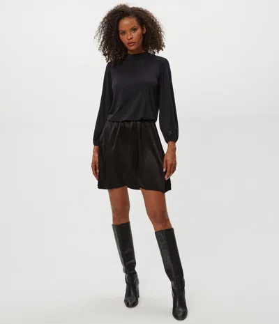 Michael Stars Myla Mixed Fabric Satin Mini Dress In Black
