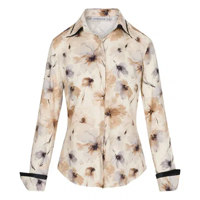 Farinaz Women's Double Collar Cuff Blouse - Floral White In White