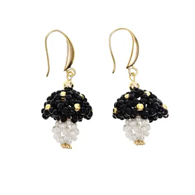 Farra Women's Black Beaded Mushroom Playful Earrings In Black