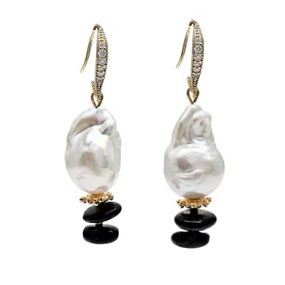 Farra Women's Timeless Baroque Pearls With Black Tourmaline Earrings In Black