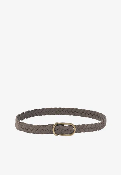 Brunello Cucinelli Braided Suede Buckled Belt In Green