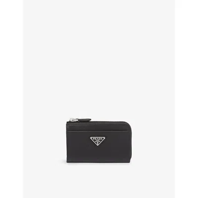 Prada Triangle-logo Leather Keychain In Black