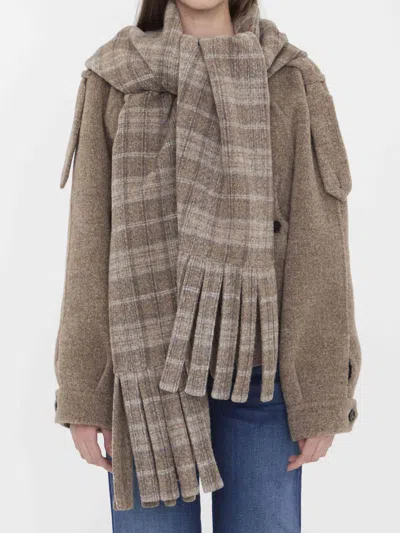 Burberry Wool-blend Jacket With Scarf In Brown
