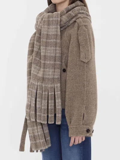 Burberry Wool-blend Jacket With Scarf In Brown