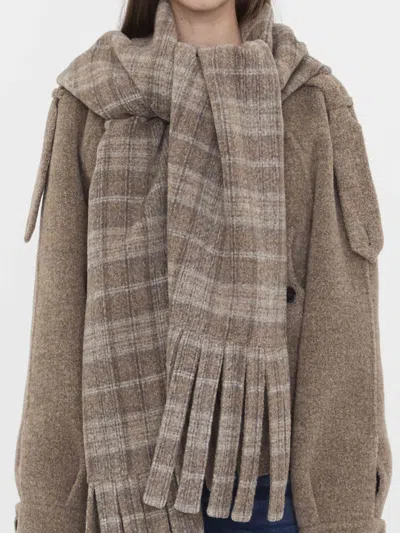 Burberry Wool-blend Jacket With Scarf In Brown