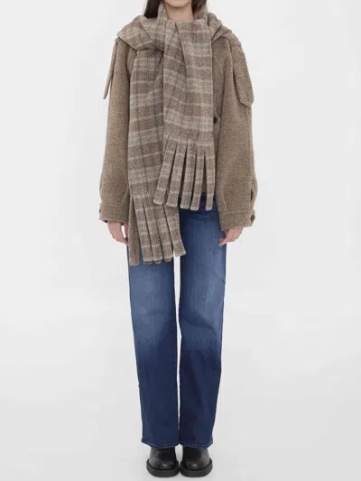Burberry Wool-blend Jacket With Scarf In Brown