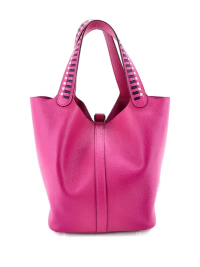 Pre-owned Hermes Picotin Lock Bag Tressage Epsom Mm Tote Bag In Pink