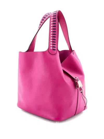 Pre-owned Hermes Picotin Lock Bag Tressage Epsom Mm Tote Bag In Pink