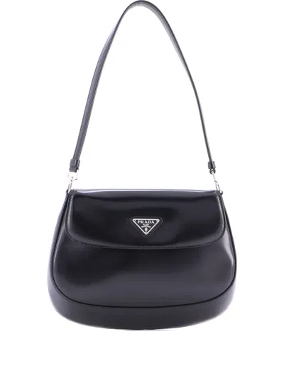 Pre-owned Prada Cleo Flap Shoulder Bag Spazzolato Leather Small Hobo Bag In Black