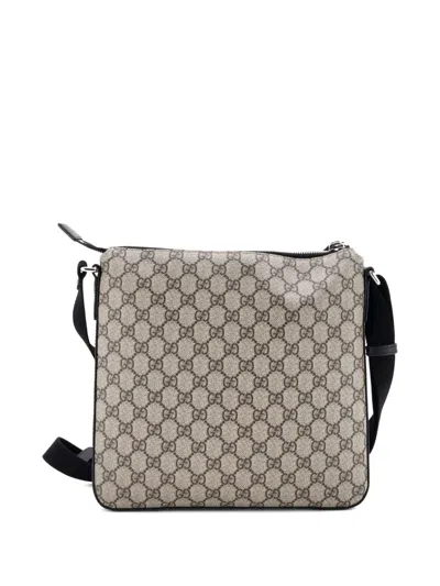 Pre-owned Gucci Front Zip Messenger Gg Coated Canvas Medium Crossbody Bag In Neutral