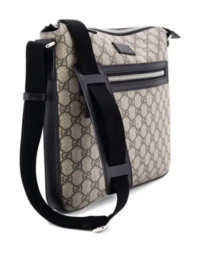 Pre-owned Gucci Front Zip Messenger Gg Coated Canvas Medium Crossbody Bag In Neutral