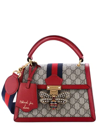 Pre-owned Gucci Queen Margaret Top Handle Bag Gg Coated Canvas With Leather Small Satchel In Neutral