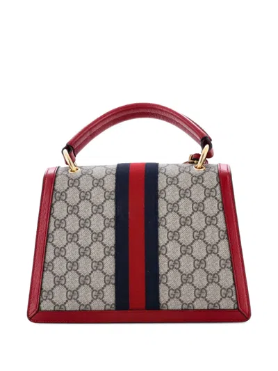 Pre-owned Gucci Queen Margaret Top Handle Bag Gg Coated Canvas With Leather Small Satchel In Neutral