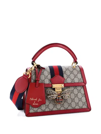 Pre-owned Gucci Queen Margaret Top Handle Bag Gg Coated Canvas With Leather Small Satchel In Neutral