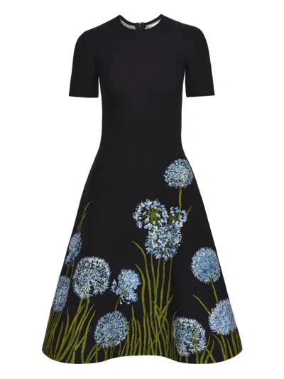 Oscar De La Renta Floral Jacquard Midi Dress In Blue