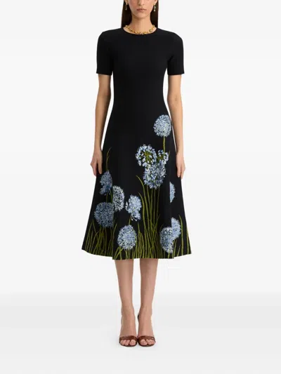 Oscar De La Renta Floral Jacquard Midi Dress In Blue
