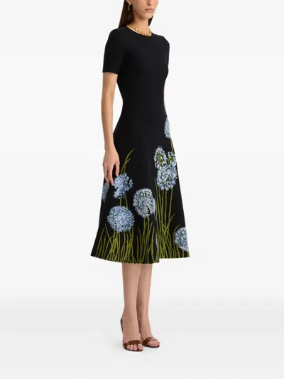 Oscar De La Renta Floral Jacquard Midi Dress In Blue